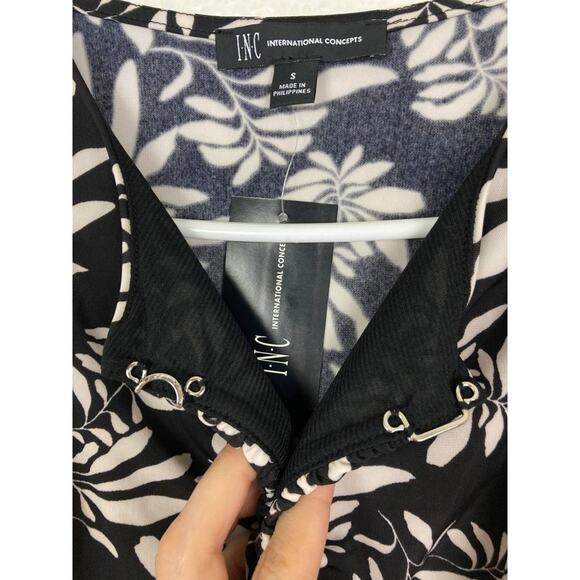 INC International Concepts Top Blouse Black and White Ruched Sleeveless Small - Picture 7 of 13